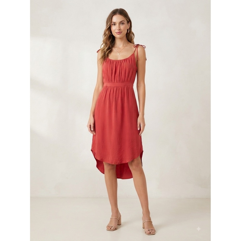 Madewell Red 100% Silk Tie Shoulder High Low Midi Dress F2775 Size 6